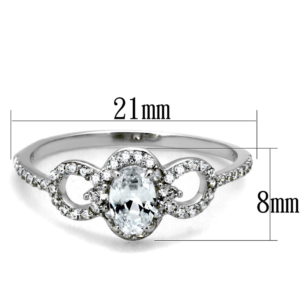 TS486 - Rhodium 925 Sterling Silver Ring with AAA Grade CZ  in Clear-1