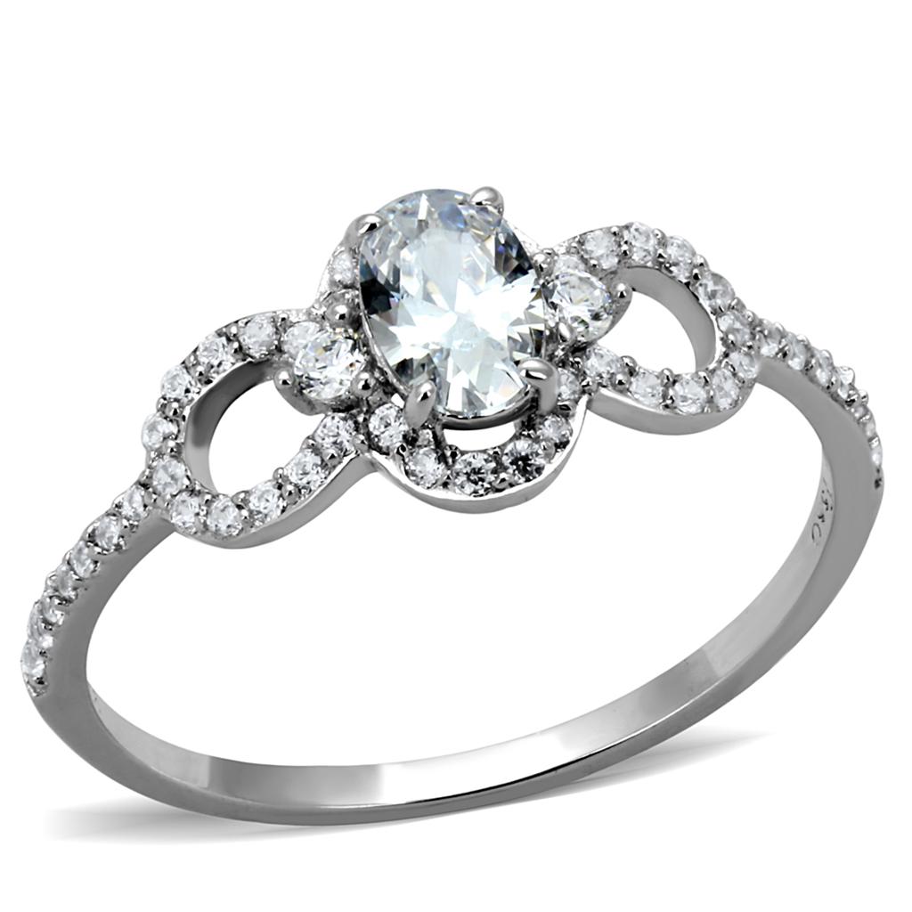 TS486 - Rhodium 925 Sterling Silver Ring with AAA Grade CZ  in Clear-4