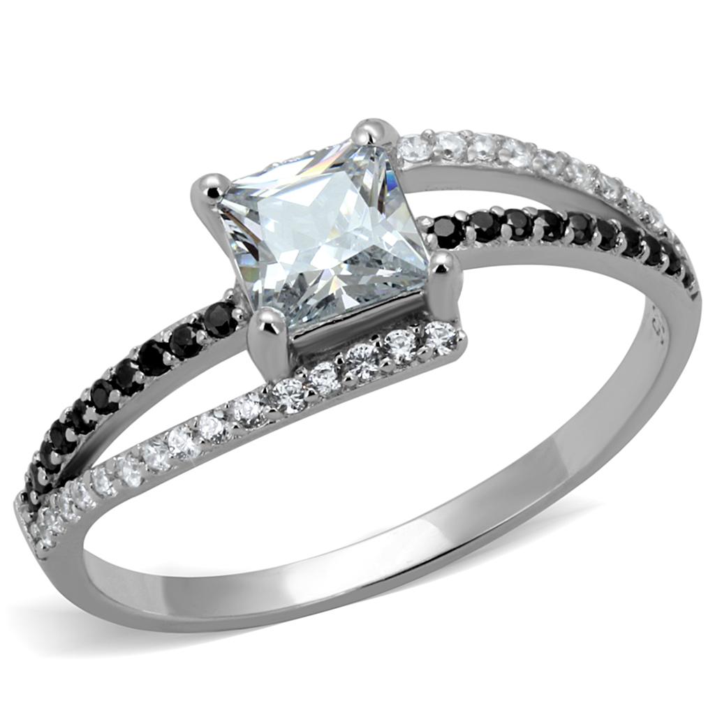 TS488 - Rhodium 925 Sterling Silver Ring with AAA Grade CZ  in Clear-4