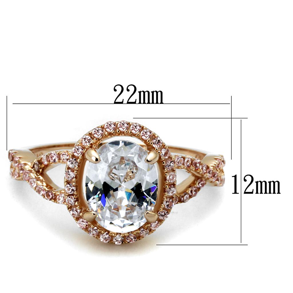 TS489 - Rose Gold 925 Sterling Silver Ring with AAA Grade CZ  in Clear-1