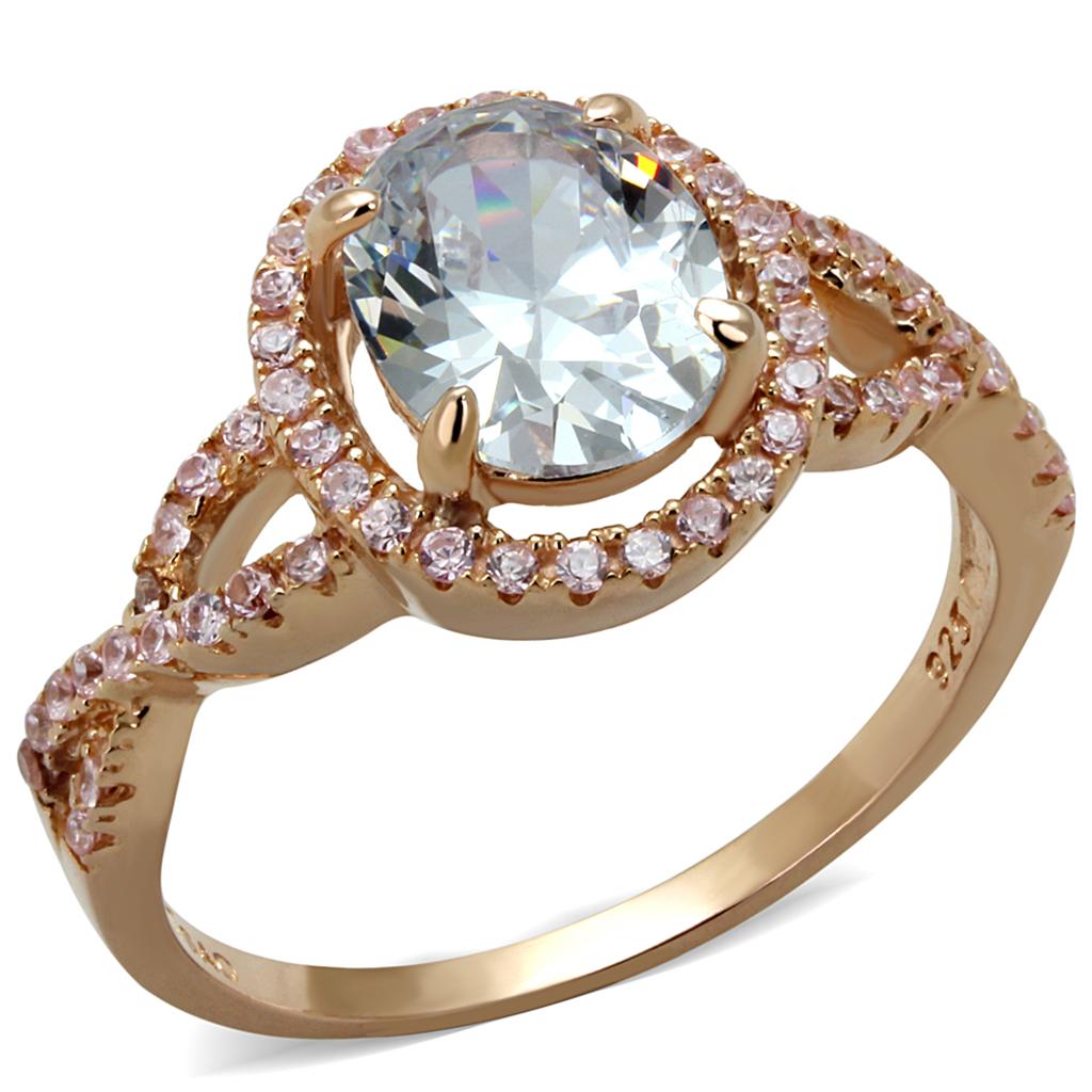 TS489 - Rose Gold 925 Sterling Silver Ring with AAA Grade CZ  in Clear-4