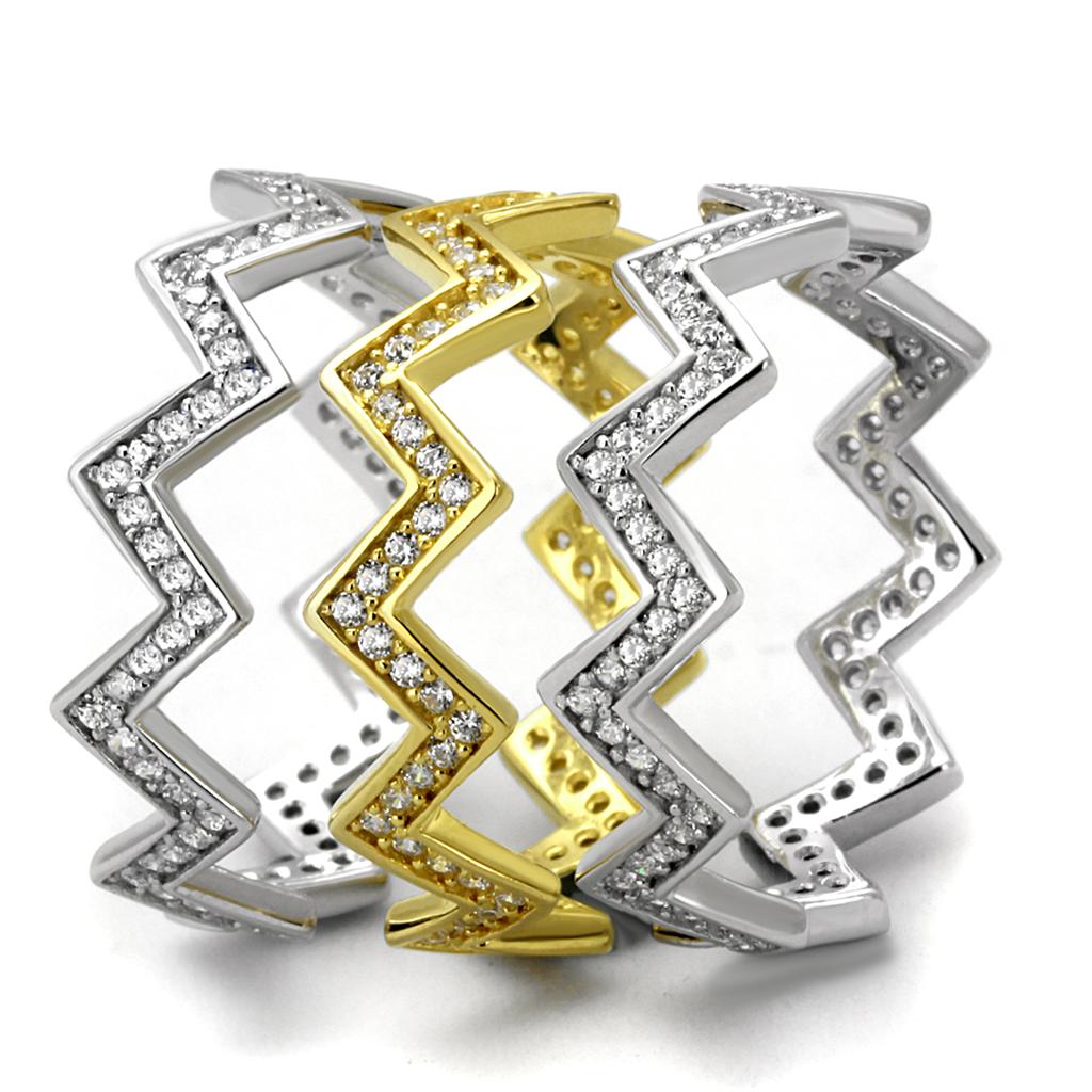 TS492 - Gold+Rhodium 925 Sterling Silver Ring with AAA Grade CZ  in Clear-3