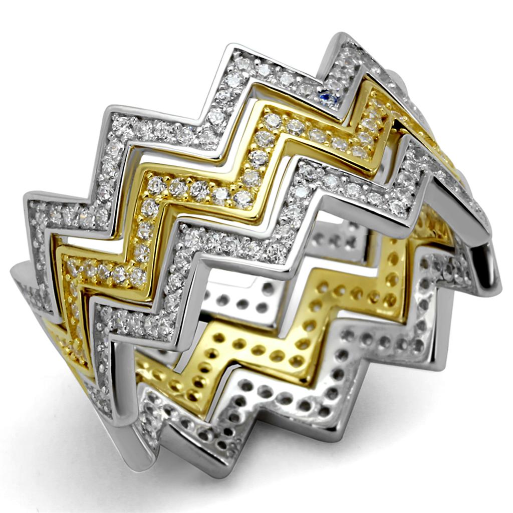 TS492 - Gold+Rhodium 925 Sterling Silver Ring with AAA Grade CZ  in Clear-4