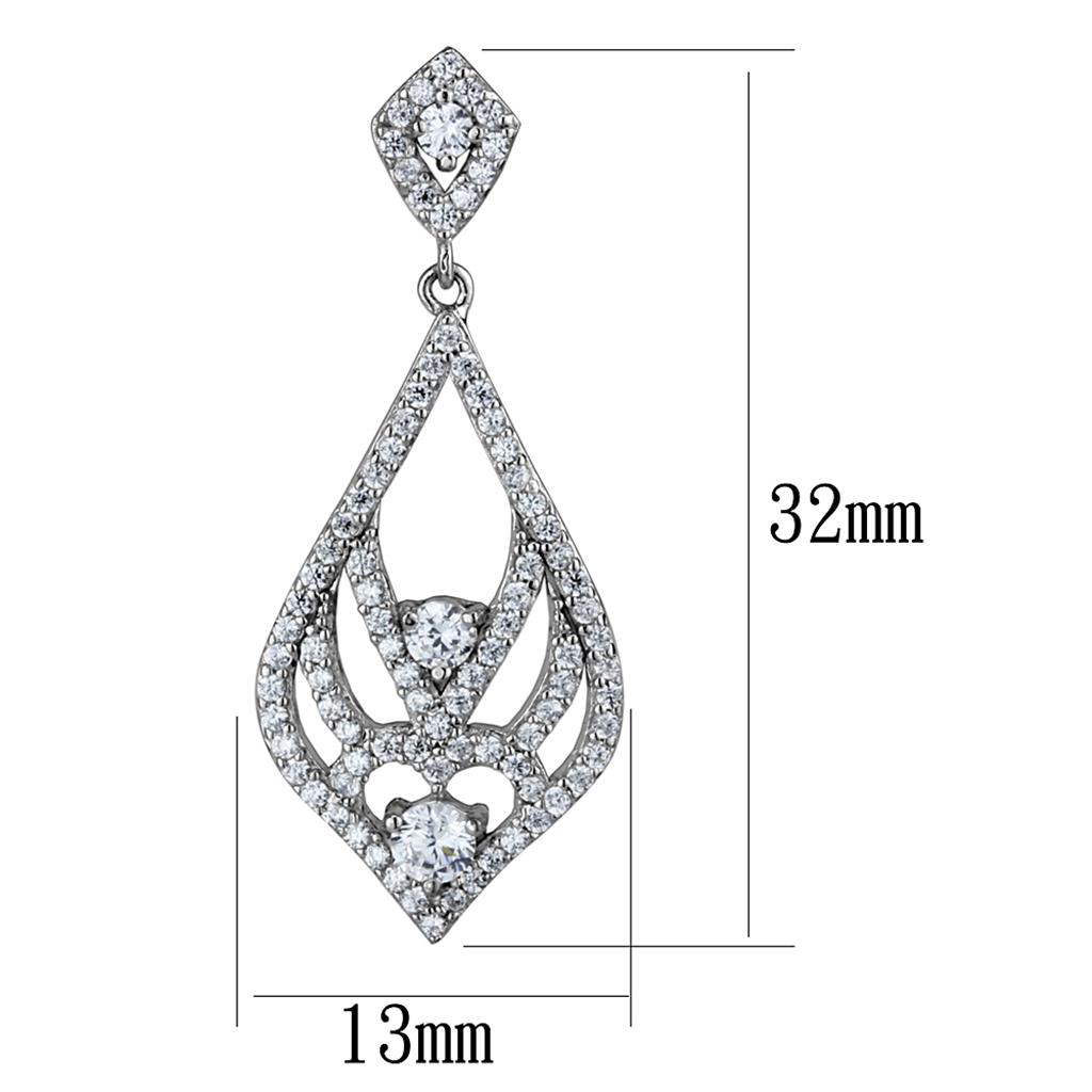 TS497 - Rhodium 925 Sterling Silver Earrings with AAA Grade CZ  in Clear-1