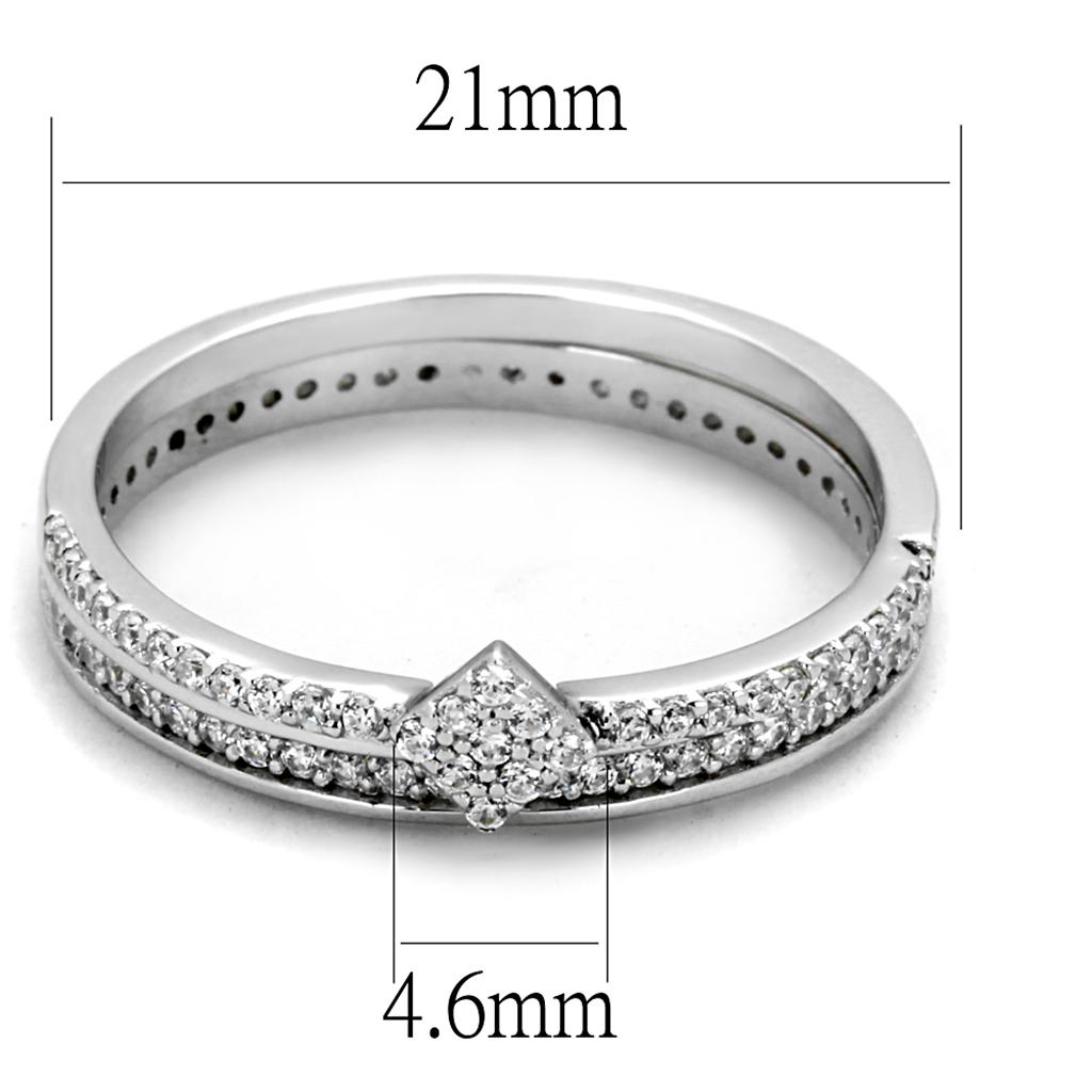 TS498 - Rhodium 925 Sterling Silver Ring with AAA Grade CZ  in Clear-1