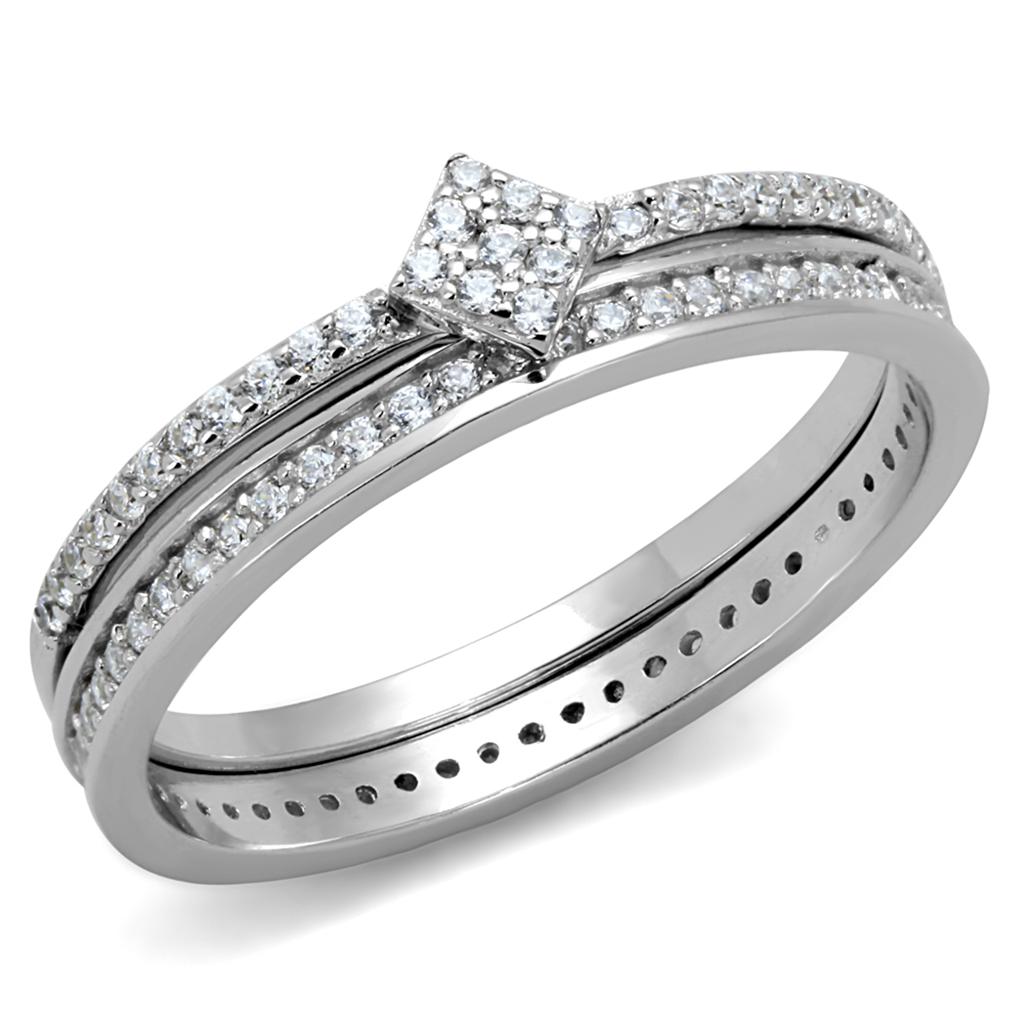 TS498 - Rhodium 925 Sterling Silver Ring with AAA Grade CZ  in Clear-4