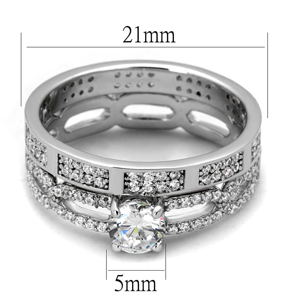 TS499 - Rhodium 925 Sterling Silver Ring with AAA Grade CZ  in Clear-1
