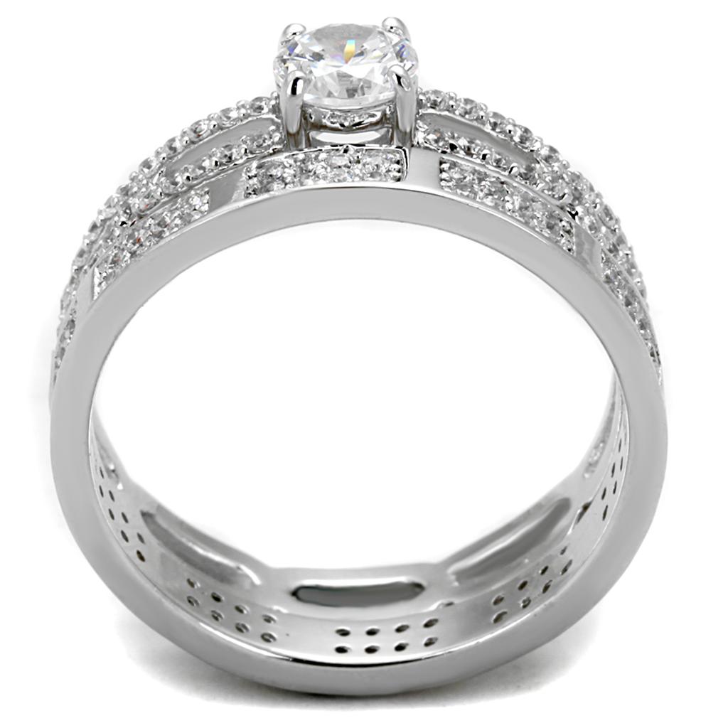 TS499 - Rhodium 925 Sterling Silver Ring with AAA Grade CZ  in Clear-2