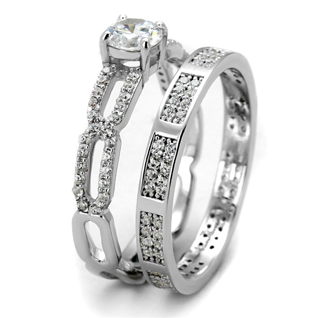 TS499 - Rhodium 925 Sterling Silver Ring with AAA Grade CZ  in Clear-3