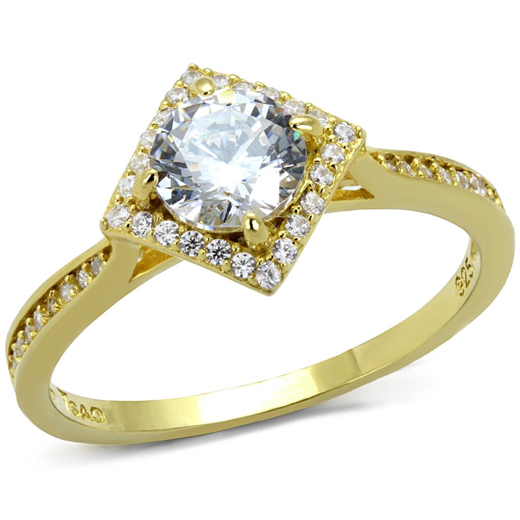 TS500 - Gold 925 Sterling Silver Ring with AAA Grade CZ  in Clear-4