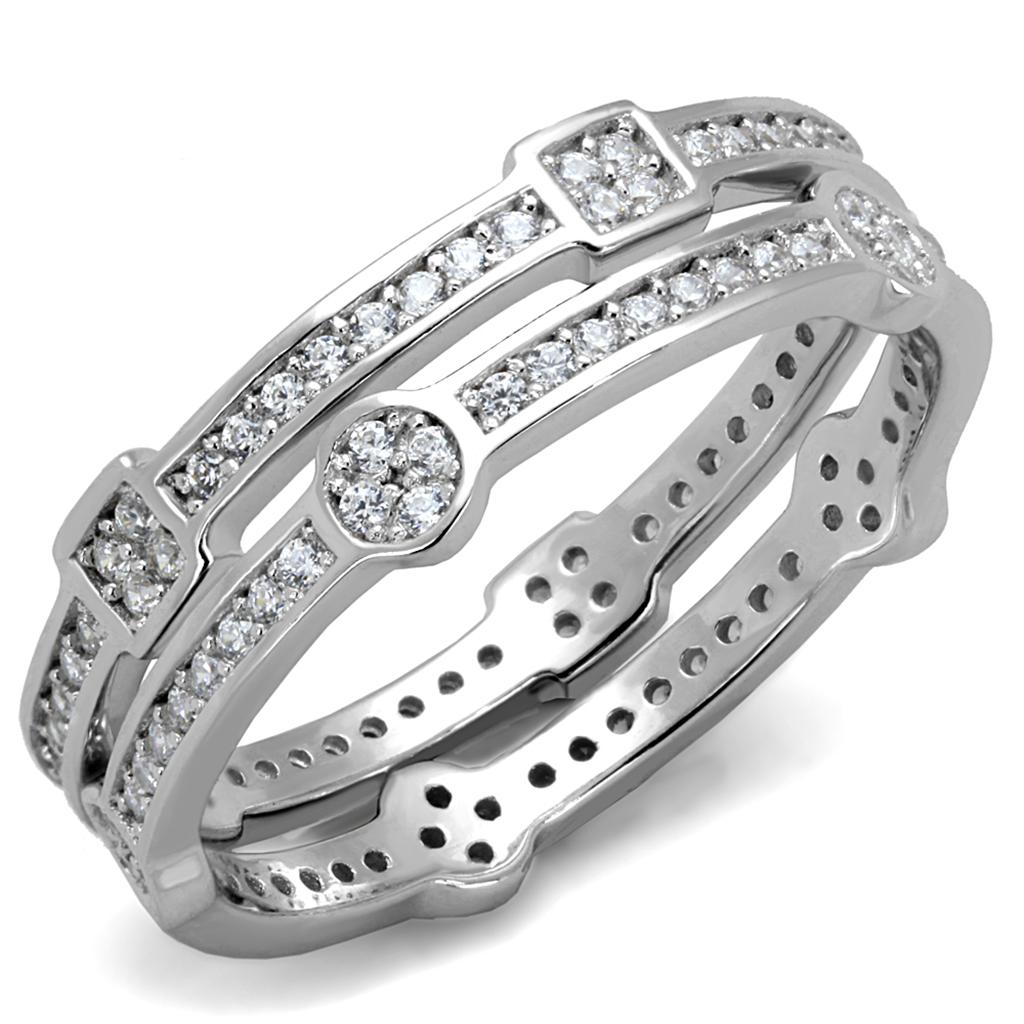 TS503 - Rhodium 925 Sterling Silver Ring with AAA Grade CZ  in Clear-4