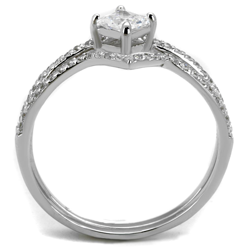 TS504 - Rhodium 925 Sterling Silver Ring with AAA Grade CZ  in Clear-2