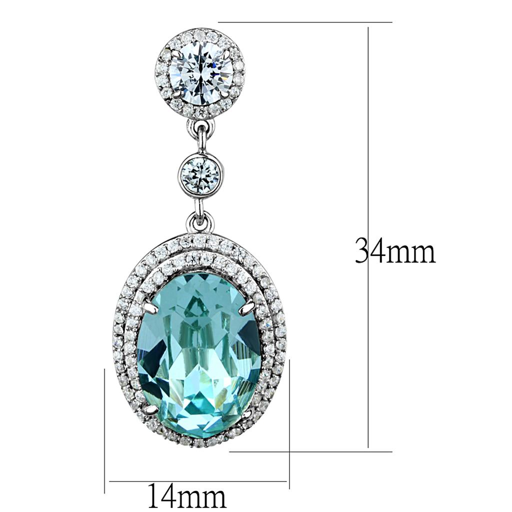 TS508 - Rhodium 925 Sterling Silver Earrings with Top Grade Crystal  in Sea Blue-1
