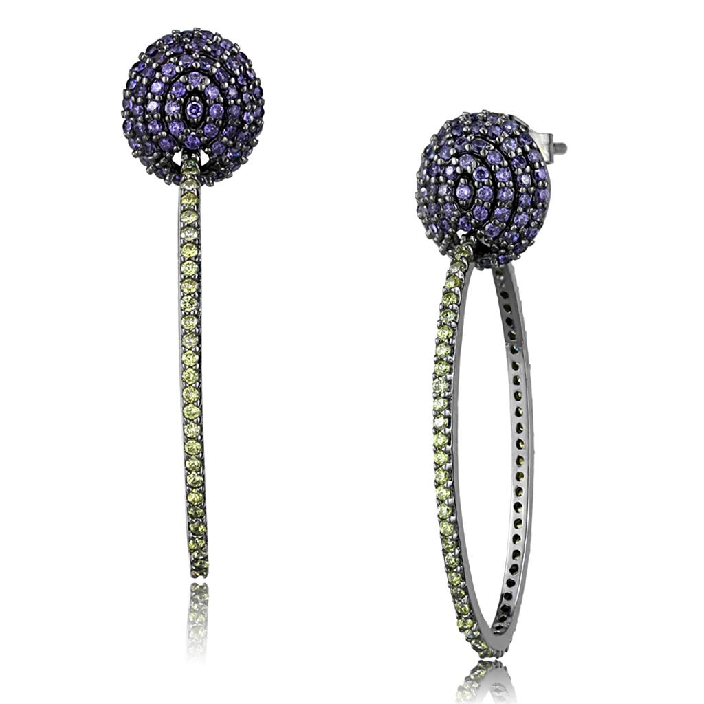 TS509 - Ruthenium 925 Sterling Silver Earrings with AAA Grade CZ  in Multi Color-2