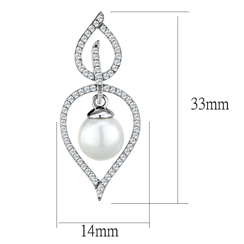 TS510 - Rhodium 925 Sterling Silver Earrings with Semi-Precious Glass Bead in White-1