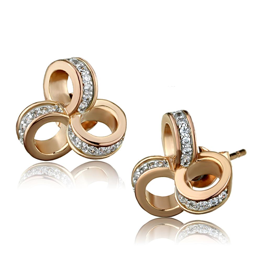 TS513 - Rose Gold + Rhodium 925 Sterling Silver Earrings with AAA Grade CZ  in Clear-2
