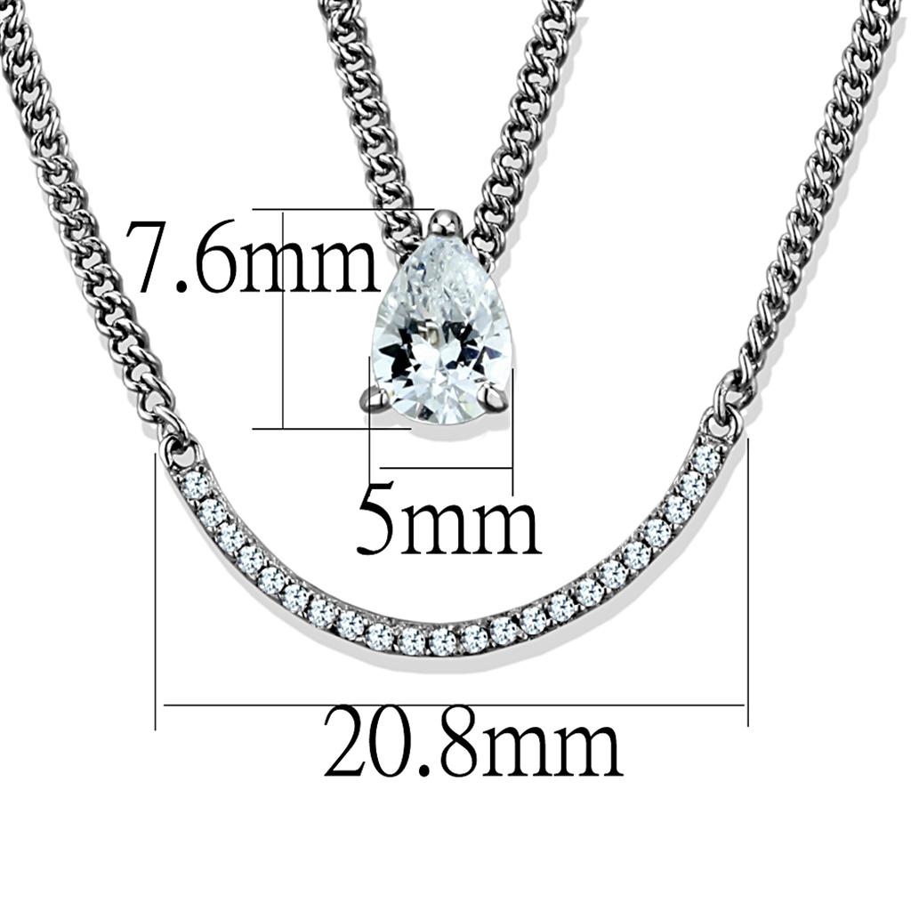 TS514 - Rhodium 925 Sterling Silver Necklace with AAA Grade CZ  in Clear-1