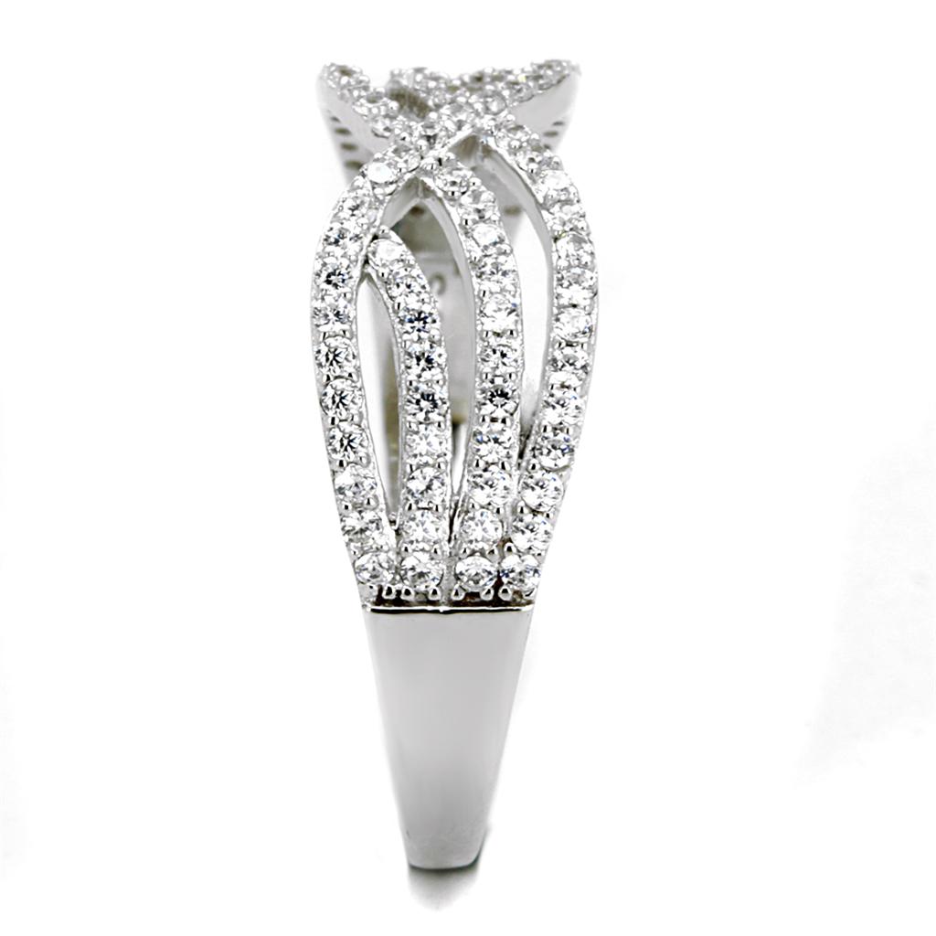 TS516 - Rhodium 925 Sterling Silver Ring with AAA Grade CZ  in Clear-3