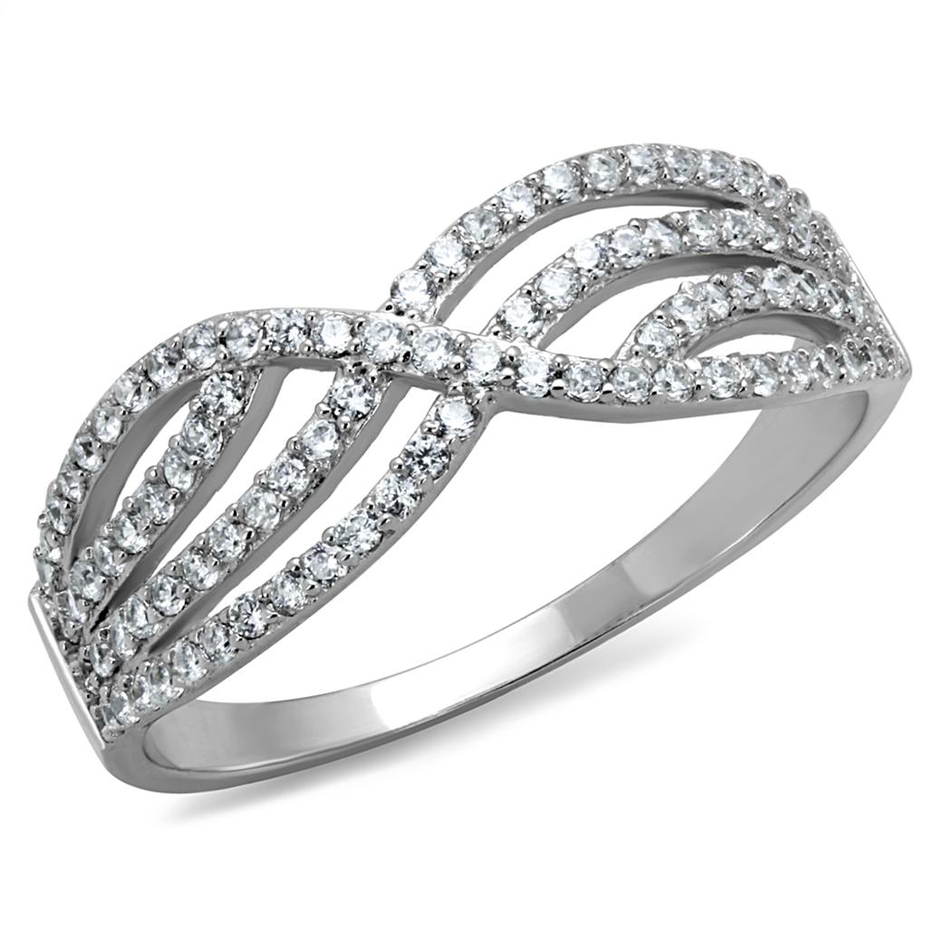 TS516 - Rhodium 925 Sterling Silver Ring with AAA Grade CZ  in Clear-4