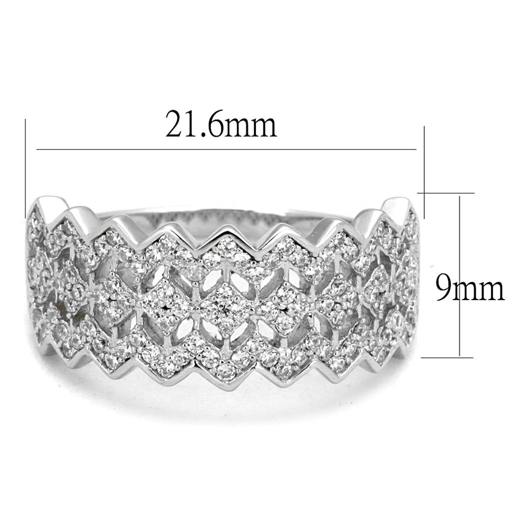 TS517 - Rhodium 925 Sterling Silver Ring with AAA Grade CZ  in Clear-1