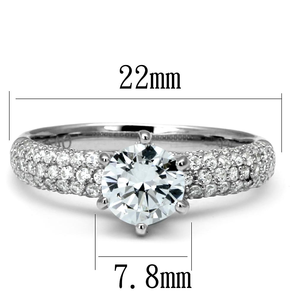 TS521 - Rhodium 925 Sterling Silver Ring with AAA Grade CZ  in Clear-1