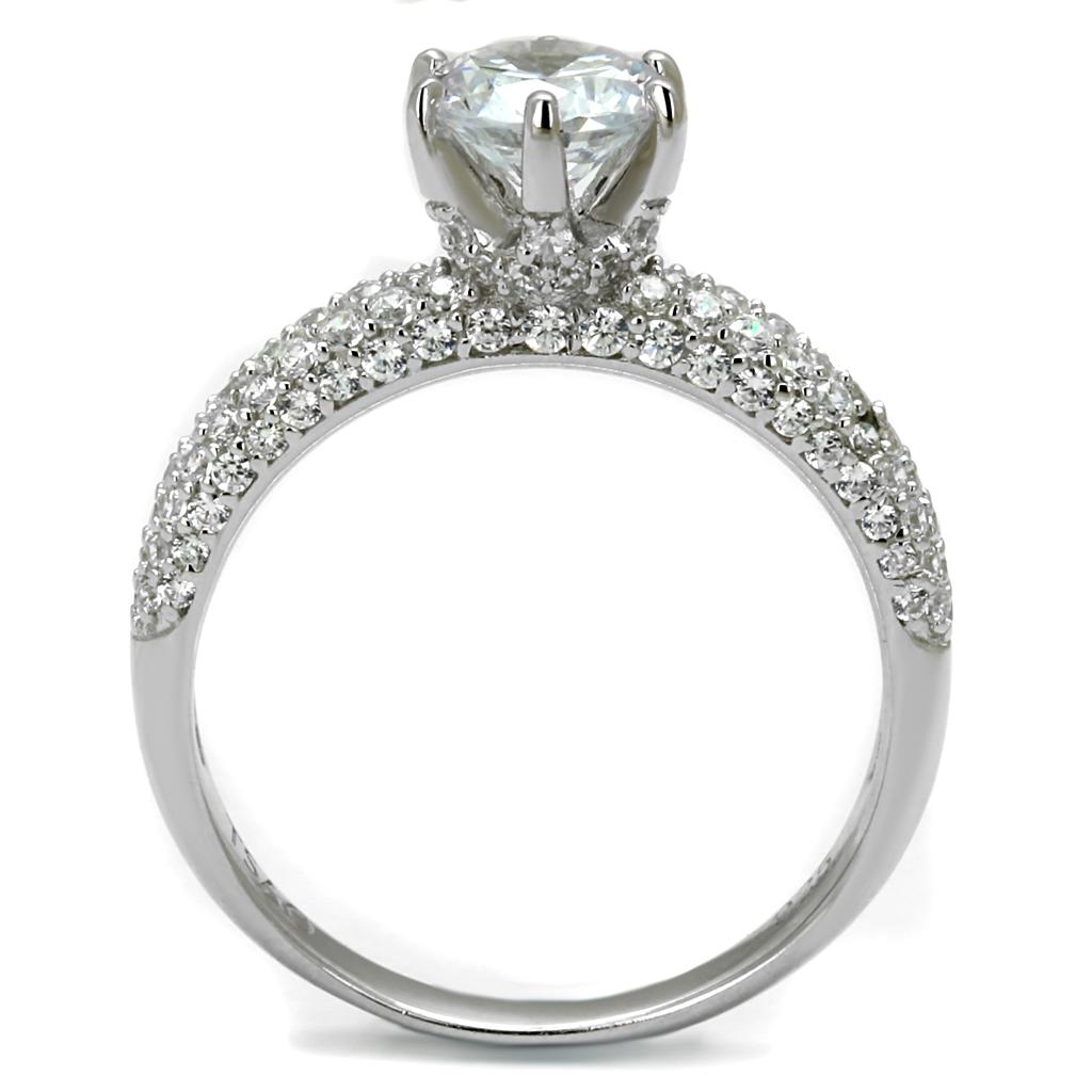 TS521 - Rhodium 925 Sterling Silver Ring with AAA Grade CZ  in Clear-2