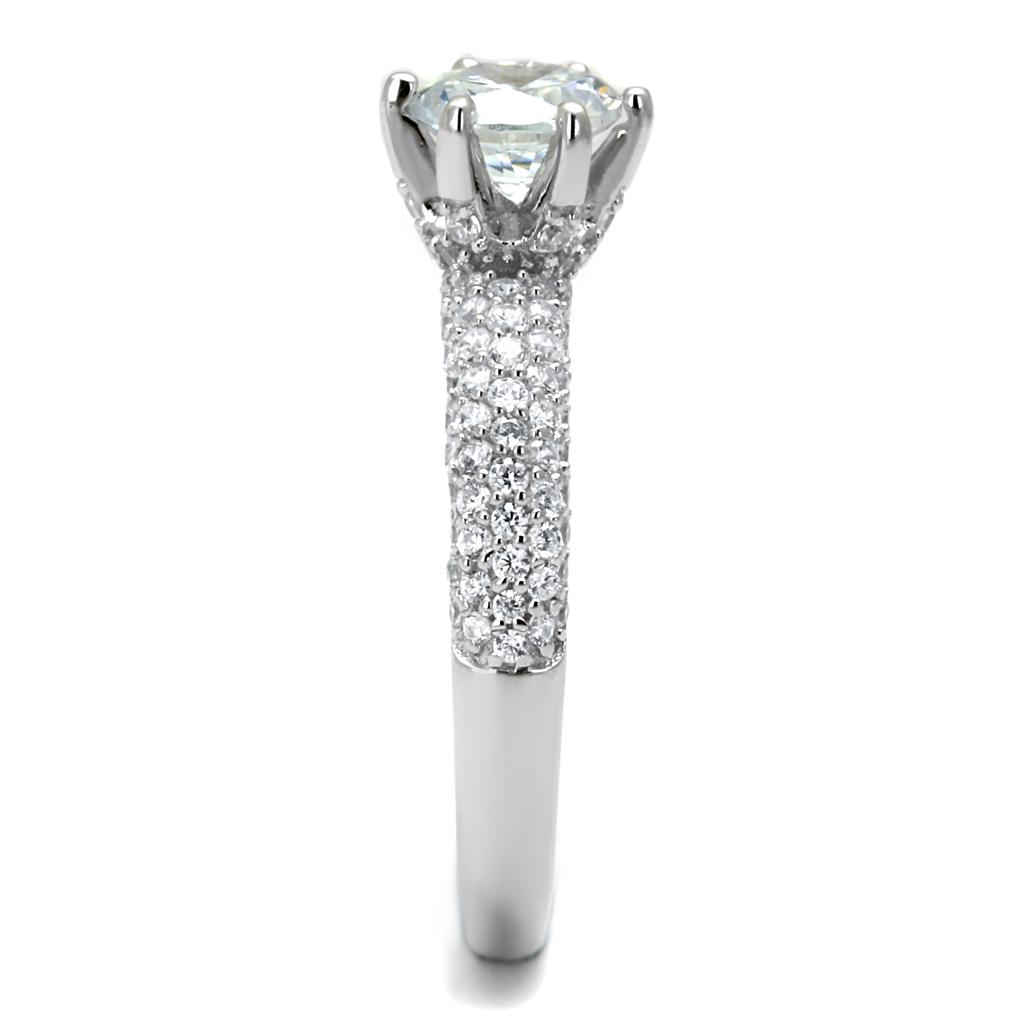 TS521 - Rhodium 925 Sterling Silver Ring with AAA Grade CZ  in Clear-3