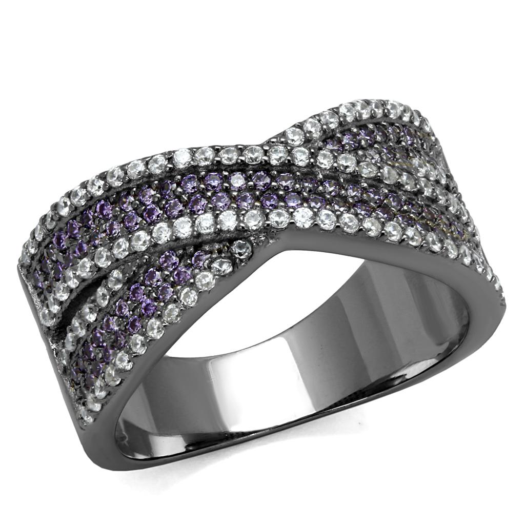 TS522 - Ruthenium 925 Sterling Silver Ring with AAA Grade CZ  in Amethyst-4