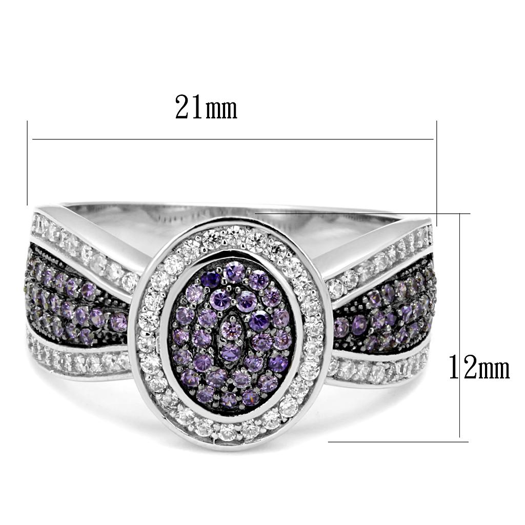 TS523 - Rhodium + Ruthenium 925 Sterling Silver Ring with AAA Grade CZ  in Amethyst-1