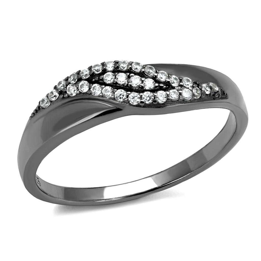 TS524 - Ruthenium 925 Sterling Silver Ring with AAA Grade CZ  in Clear-4