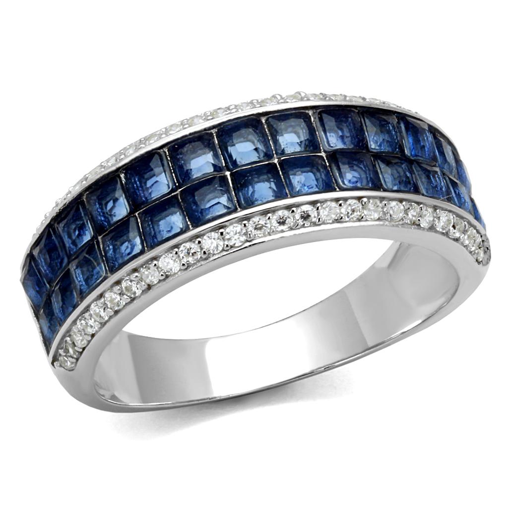 TS526 - Rhodium 925 Sterling Silver Ring with Synthetic Synthetic Glass in Montana-4