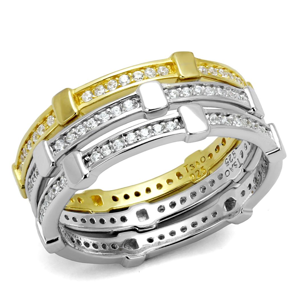 TS527 - Gold+Rhodium 925 Sterling Silver Ring with AAA Grade CZ  in Clear-4