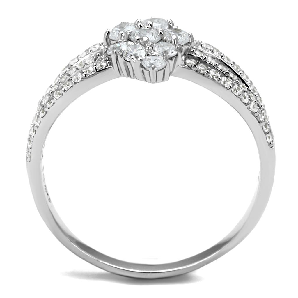 TS528 - Rhodium 925 Sterling Silver Ring with AAA Grade CZ  in Clear-2