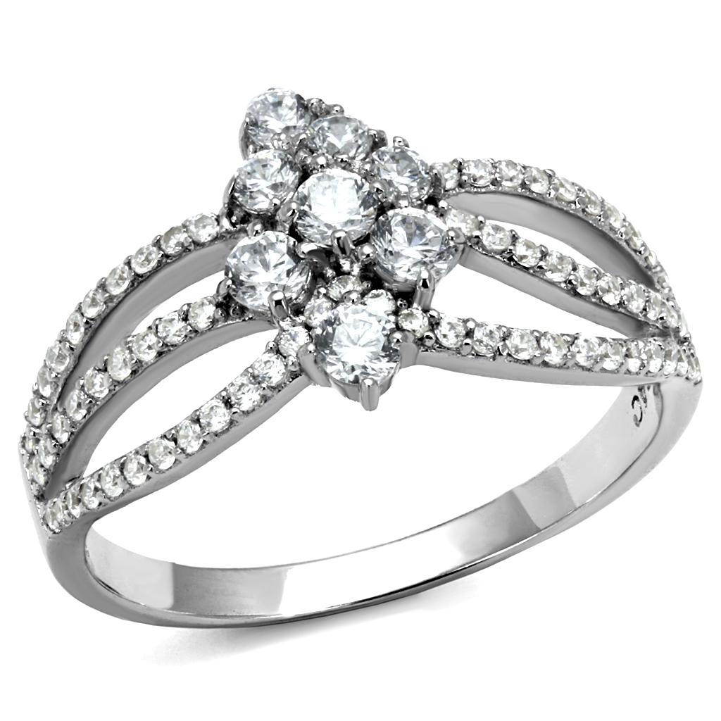 TS528 - Rhodium 925 Sterling Silver Ring with AAA Grade CZ  in Clear-4