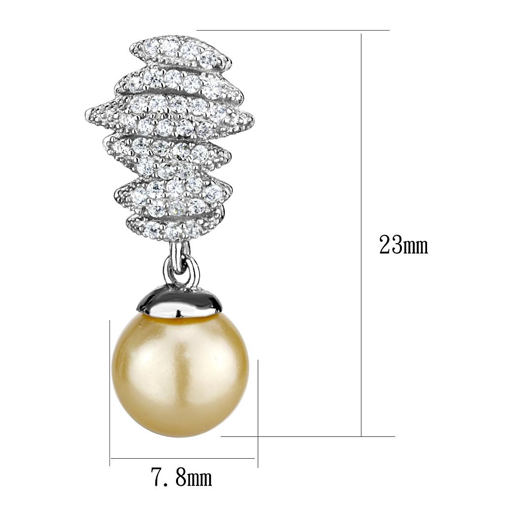 TS531 - Rhodium 925 Sterling Silver Earrings with Synthetic Pearl in Topaz-1