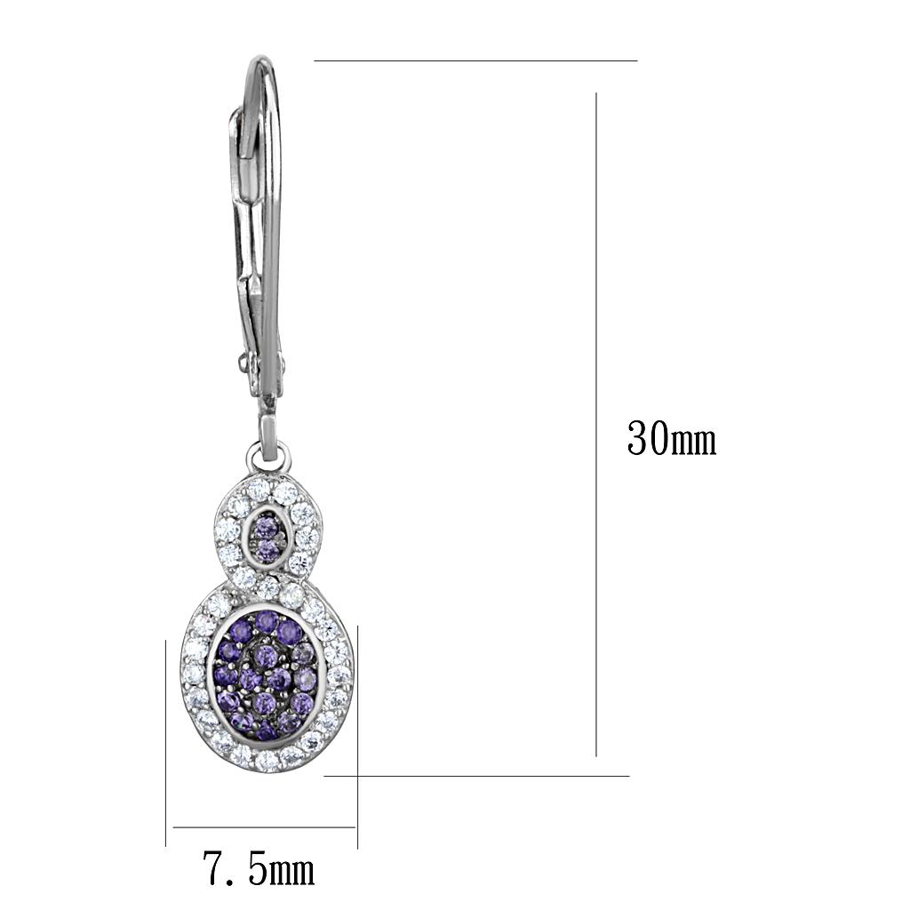 TS532 - Rhodium + Ruthenium 925 Sterling Silver Earrings with AAA Grade CZ  in Amethyst-1