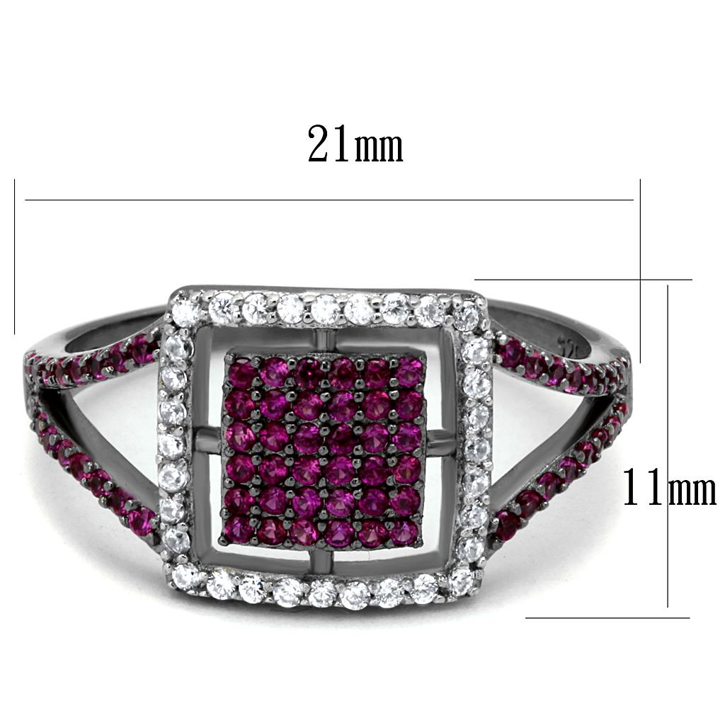TS533 - Rhodium + Ruthenium 925 Sterling Silver Ring with AAA Grade CZ  in Ruby-1