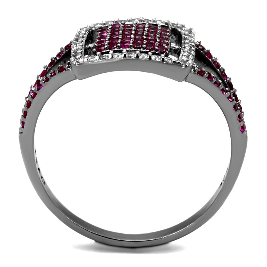 TS533 - Rhodium + Ruthenium 925 Sterling Silver Ring with AAA Grade CZ  in Ruby-2