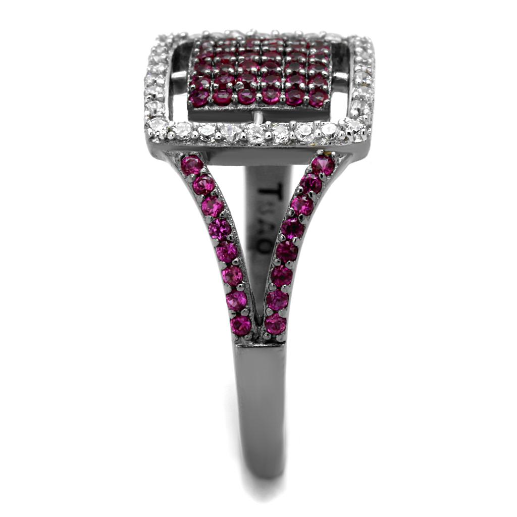TS533 - Rhodium + Ruthenium 925 Sterling Silver Ring with AAA Grade CZ  in Ruby-3