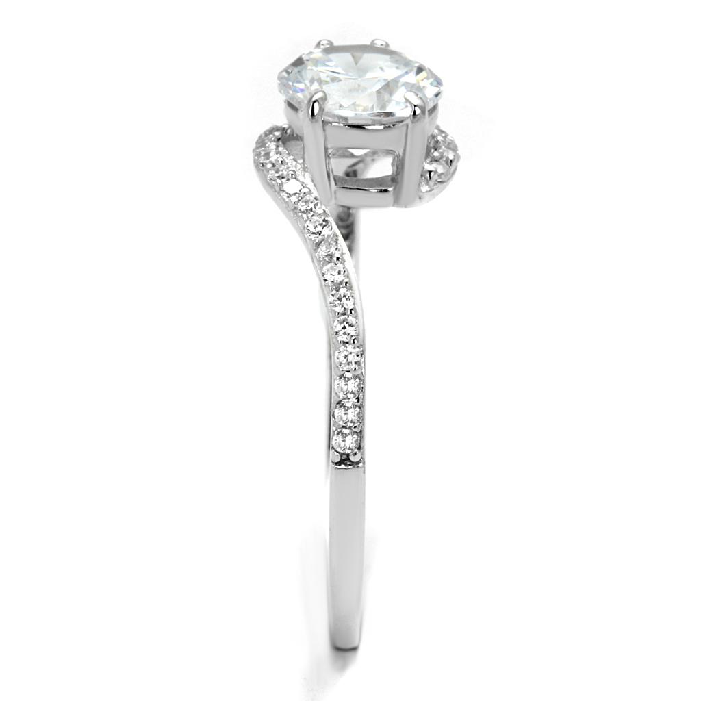 TS536 - Rhodium 925 Sterling Silver Ring with AAA Grade CZ  in Clear-3