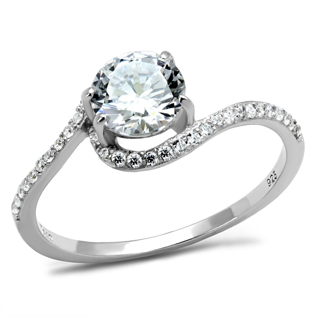 TS536 - Rhodium 925 Sterling Silver Ring with AAA Grade CZ  in Clear-4