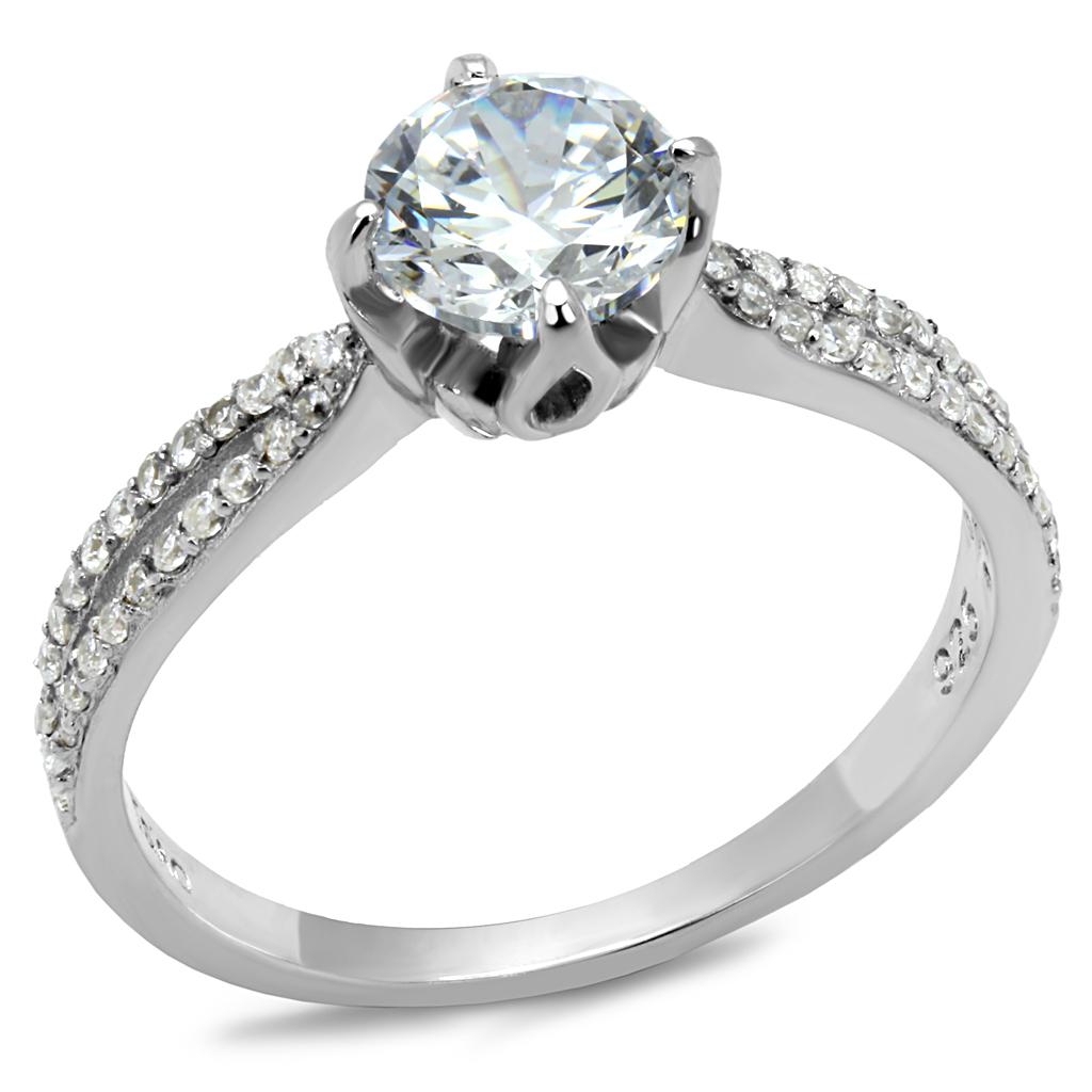 TS537 - Rhodium 925 Sterling Silver Ring with AAA Grade CZ  in Clear-4