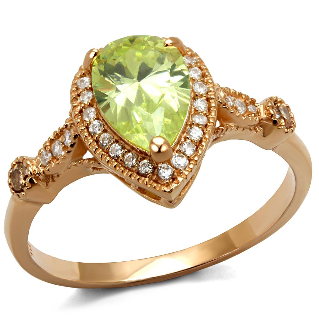 TS538 - Rose Gold 925 Sterling Silver Ring with AAA Grade CZ  in Apple Green color-4