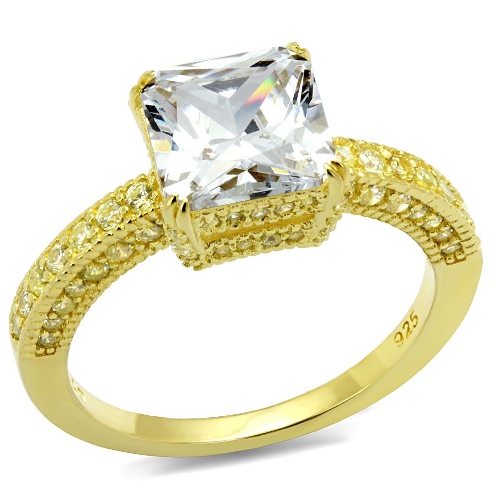 TS539 - Gold 925 Sterling Silver Ring with AAA Grade CZ  in Clear-4