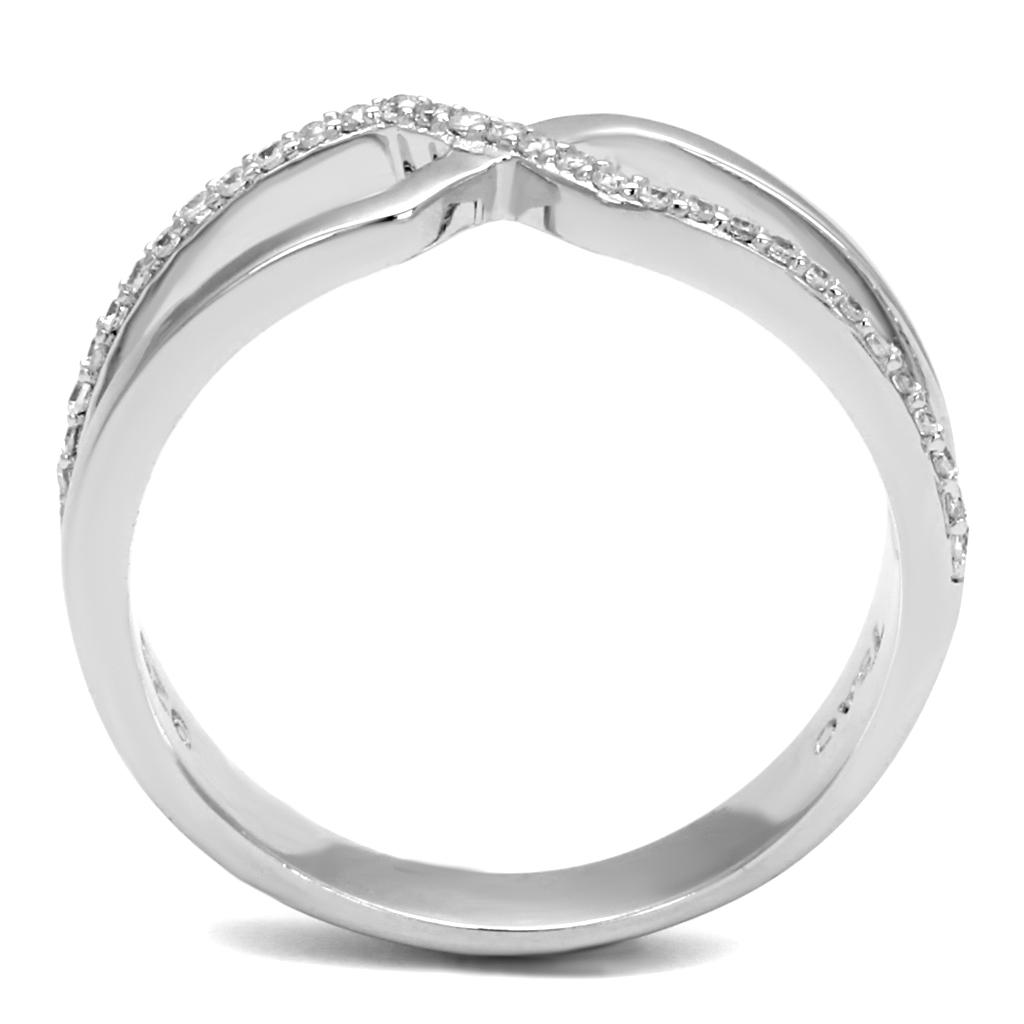 TS540 - Rhodium 925 Sterling Silver Ring with AAA Grade CZ  in Clear-2
