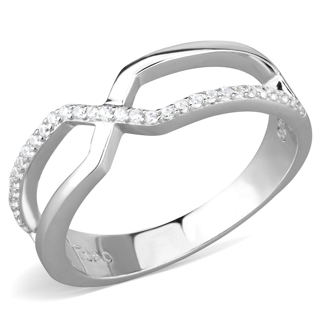 TS540 - Rhodium 925 Sterling Silver Ring with AAA Grade CZ  in Clear-4