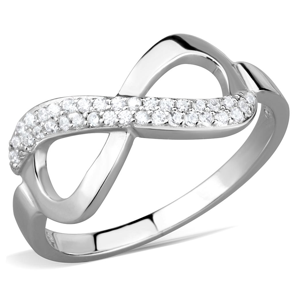TS541 - Rhodium 925 Sterling Silver Ring with AAA Grade CZ  in Clear-4