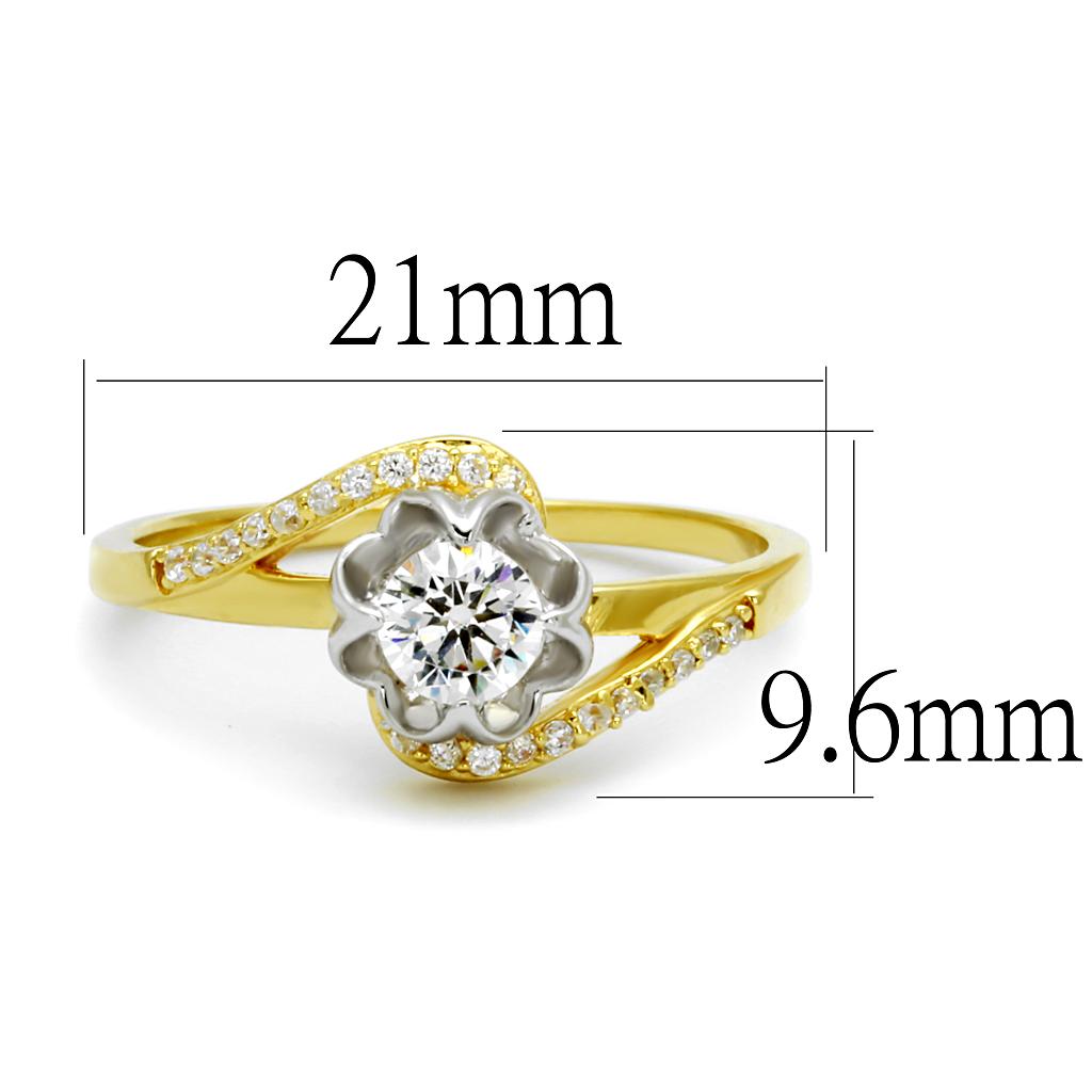 TS542 - Gold+Rhodium 925 Sterling Silver Ring with AAA Grade CZ  in Clear-1