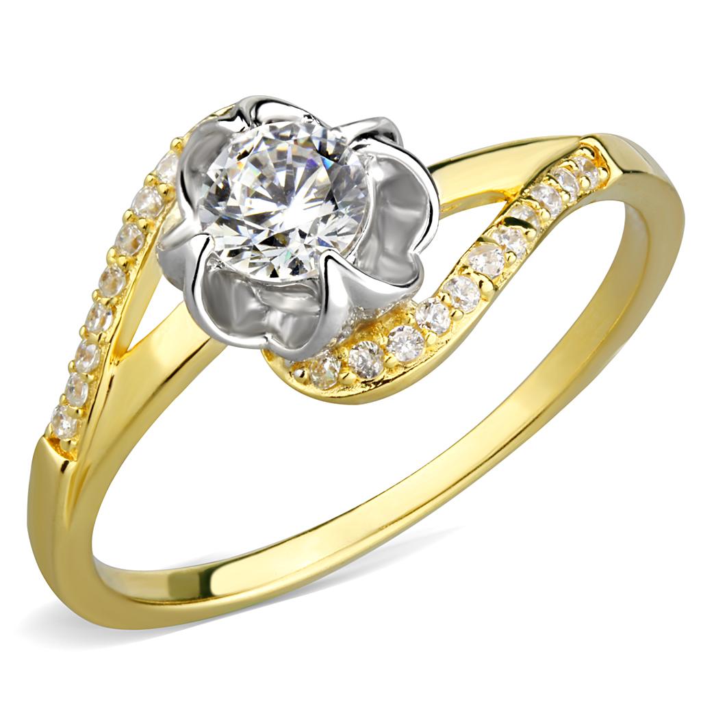 TS542 - Gold+Rhodium 925 Sterling Silver Ring with AAA Grade CZ  in Clear-4