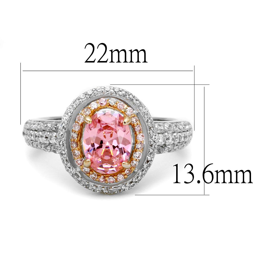 TS543 - Rose Gold + Rhodium 925 Sterling Silver Ring with AAA Grade CZ  in Rose-1